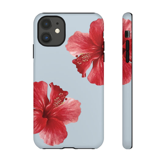 red & blue hibiscus phone case